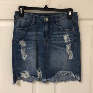Denim distressed skirt